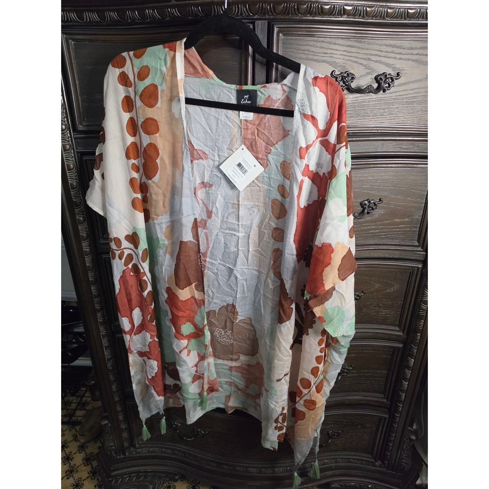 Echo Floral Print Kimono Wrap One Size Modal Tassel Cover Up EB0274